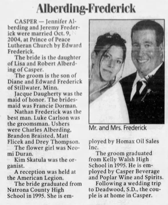 Alberding - Frederick Marriage Announcement